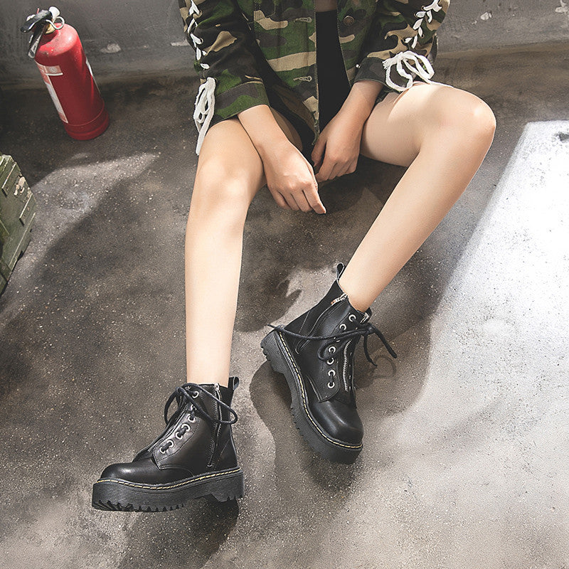 Retro British Style High-top Korean Women's Boots