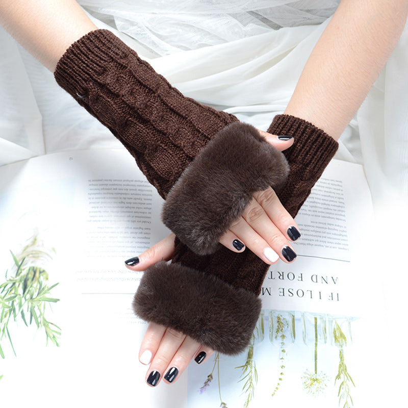 Pure Color Fashion Sleeve Twist Knitted Gloves