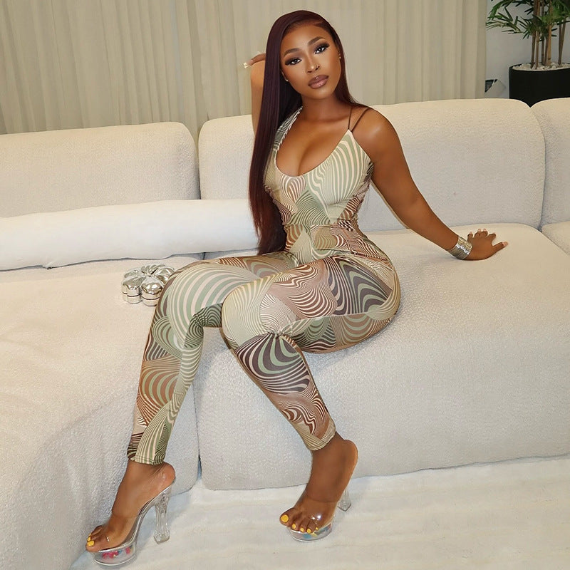 Fashionable And Sexy Printed Bandeau Bodysuit
