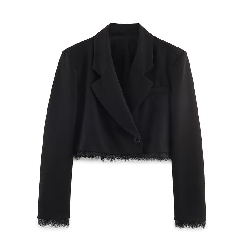 Women's Fashionable Casual Lace-trimmed Blazer And Shorts