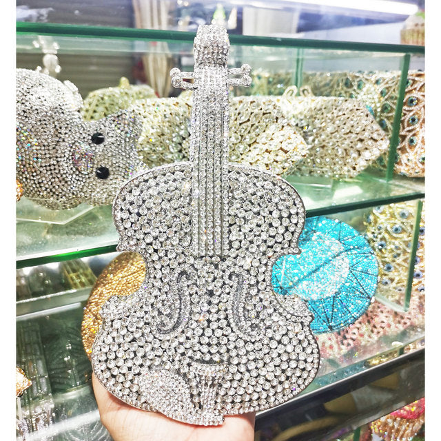 Amazing Luxury Violin Crystal Evening Bags Party Handbag