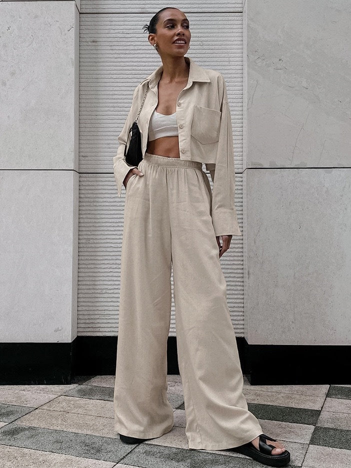 Womens Casual Fashion Shirt And Drawstring Pants Set