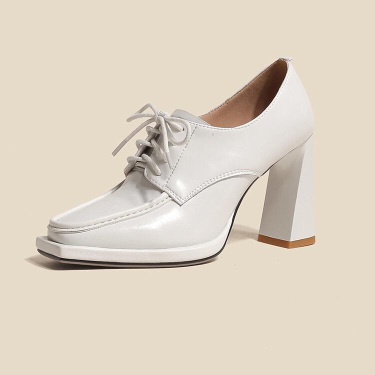 Women's Patent Leather Chunky Heel Platform Shoes