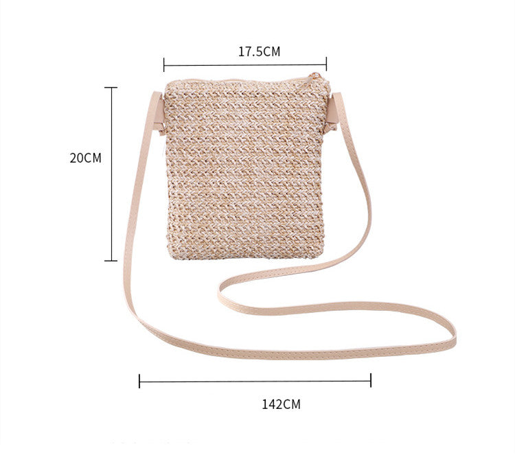 Mobile Phone Diagonal Bag Solid Color Straw Woven Female Bag