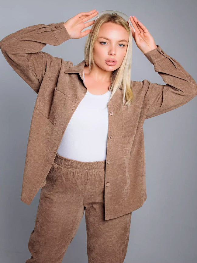 Shirt Casual Loose Corduroy Suit For Women