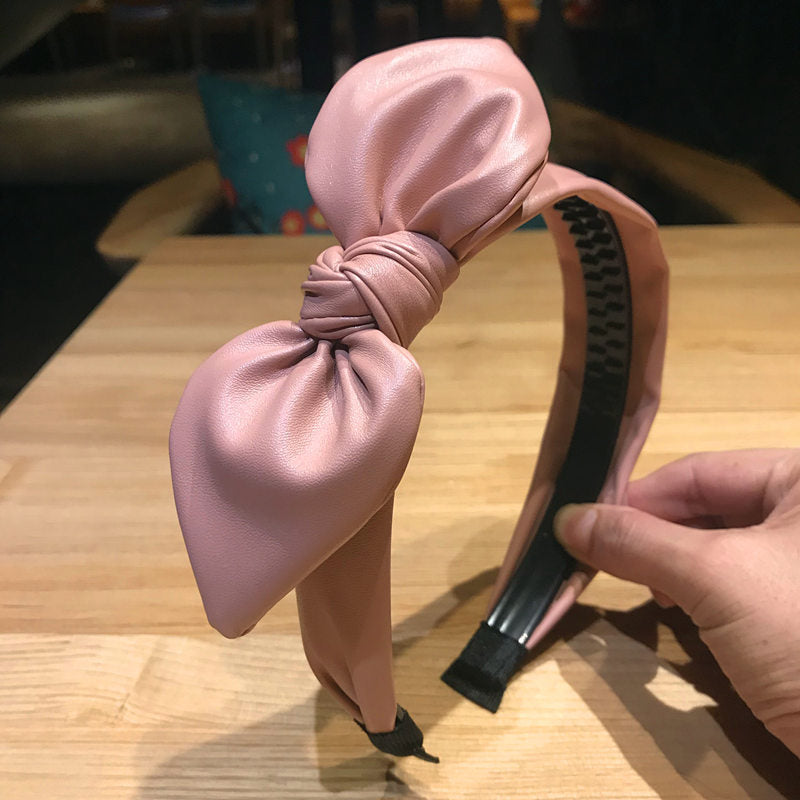Hair Band Korean Simple Pu Leather Rabbit Ears Sideband