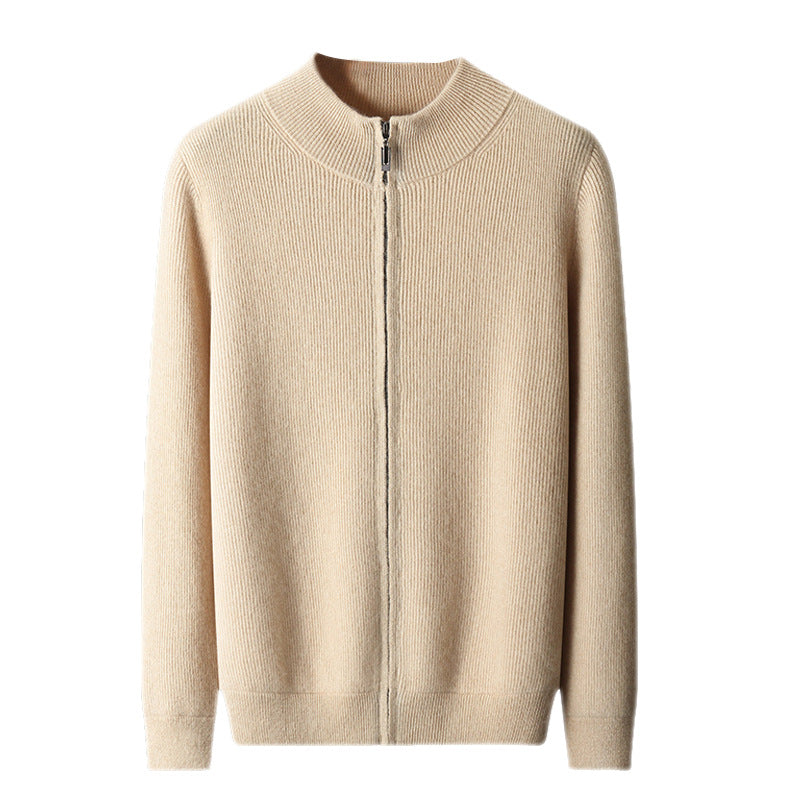 Men's Cardigan Half Turtleneck Zipper Wool Coat Sweater