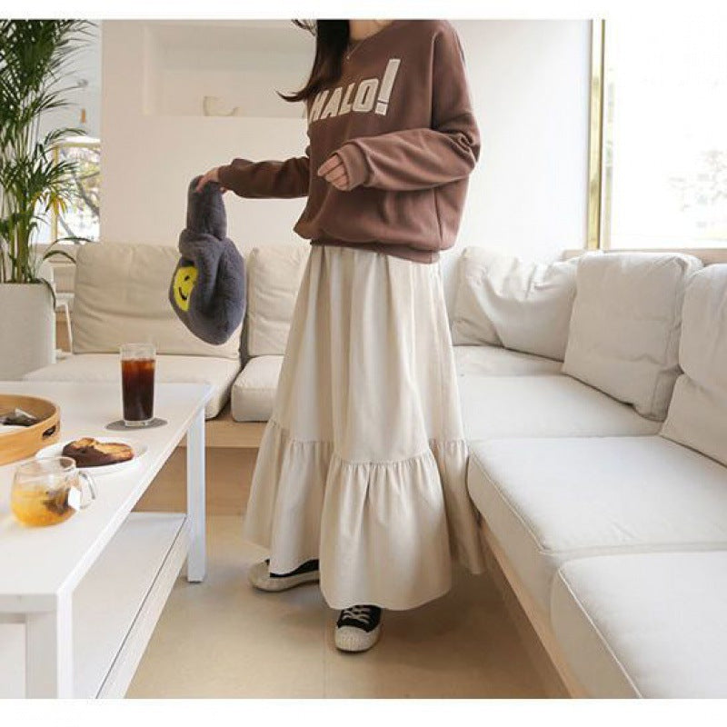 Women's Ruffled Fishtail High Waist Loose And Slimming Line Skirt Fat Elastic Waist