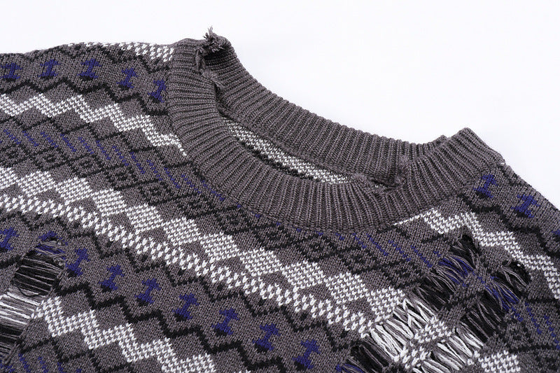 Men's Autumn And Winter Torn Jacket Jacquard Color Matching