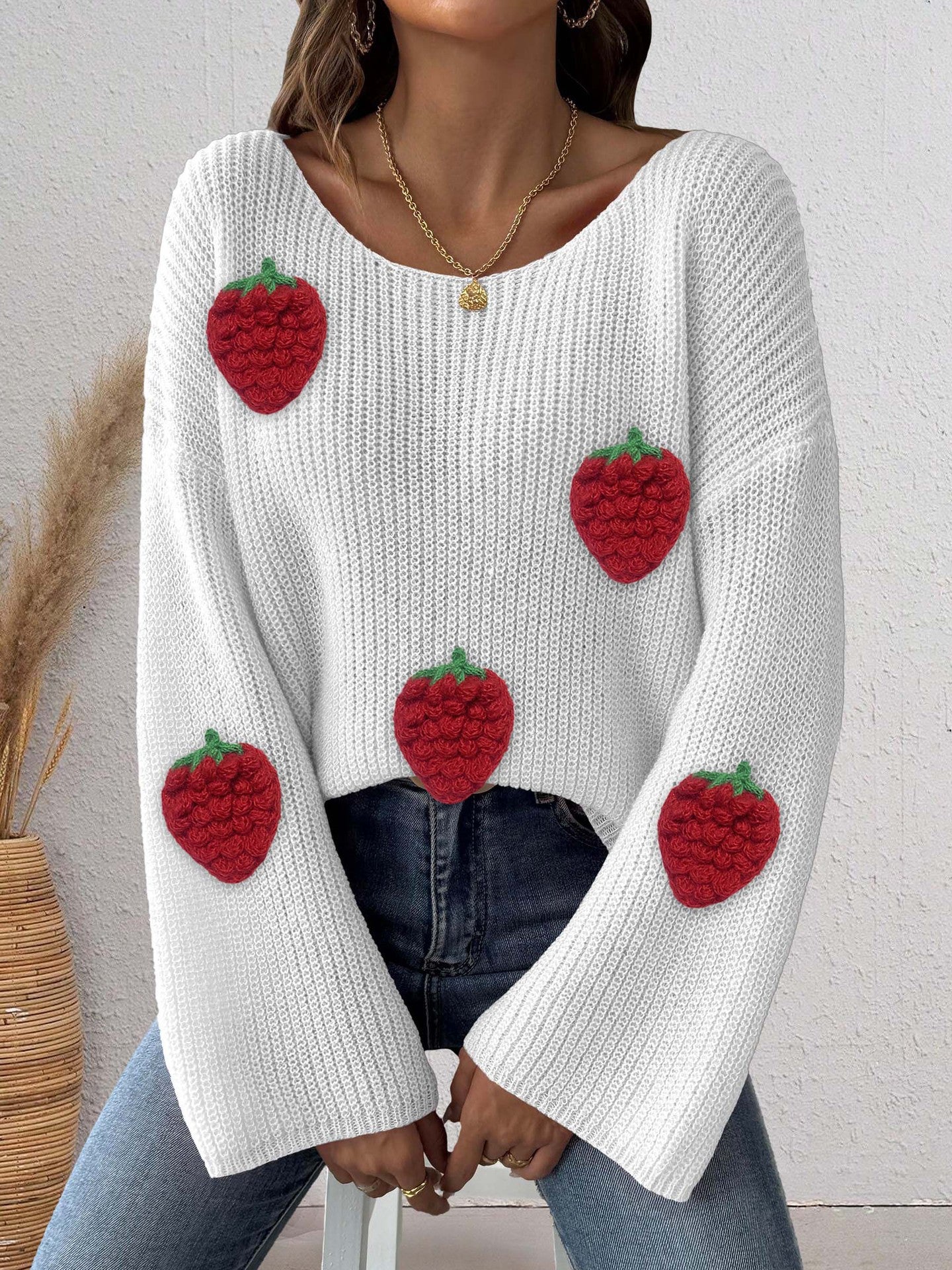 Women's Simple Loose Off Shoulder Off-the-shoulder Flared Sleeves Sweater