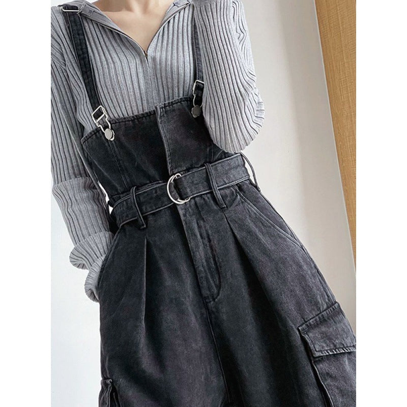 Loose Wide Leg Denim Suspender Pants Women's Autumn Fashion