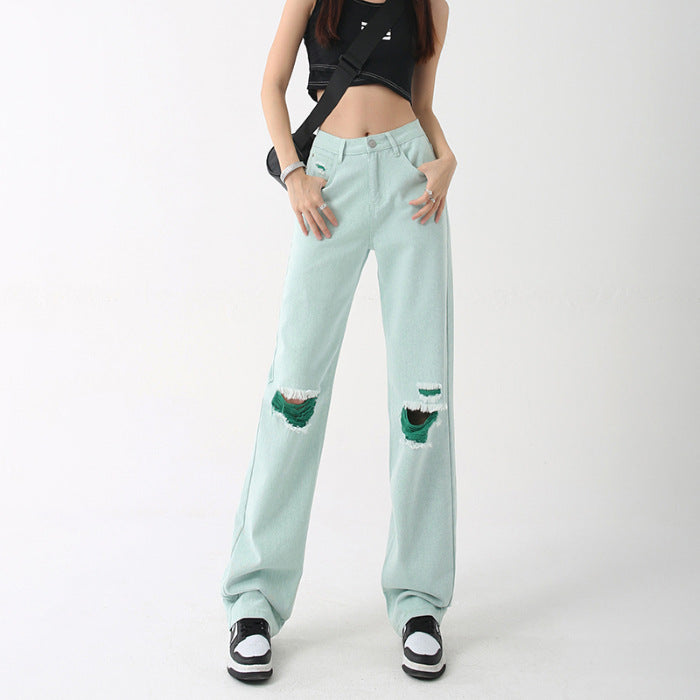 Women's High Waist Loose Ripped Jeans