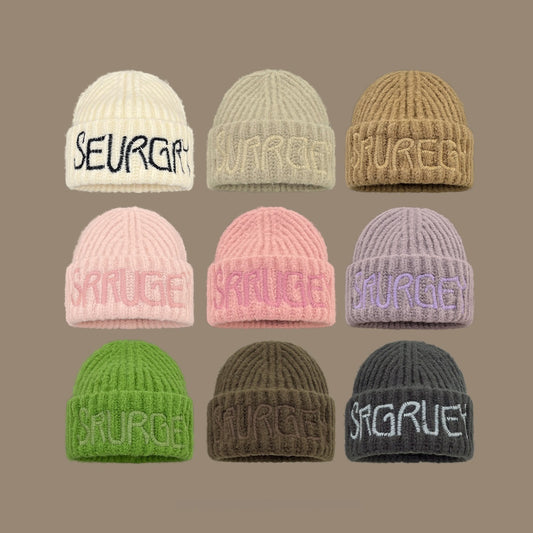 Korean Fashion Lettered Black Wool Hat