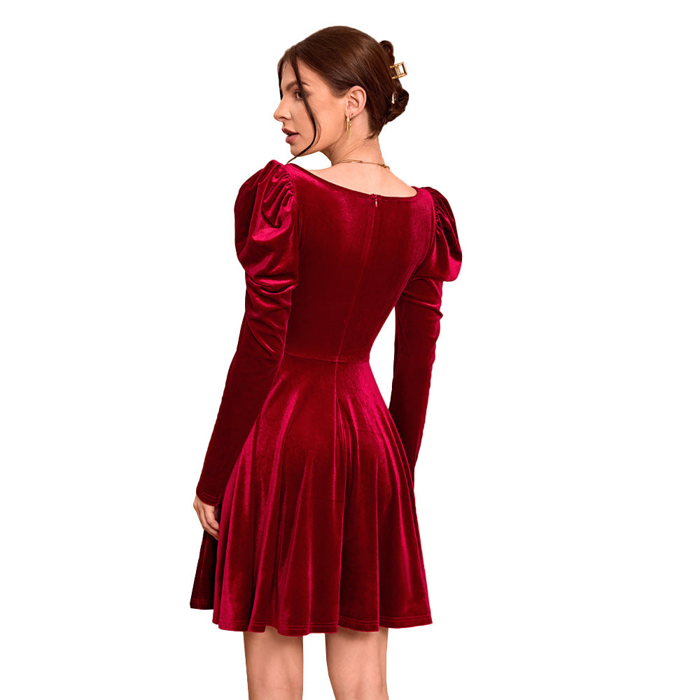 AutumnWinter High-Waisted Mid-Length Fleece Dress In Korean Style