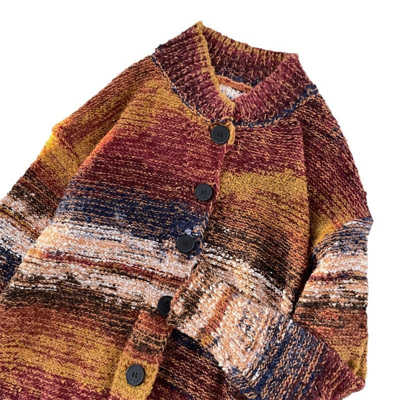 Blue Gradient Cardigan Sweater Men's Loose