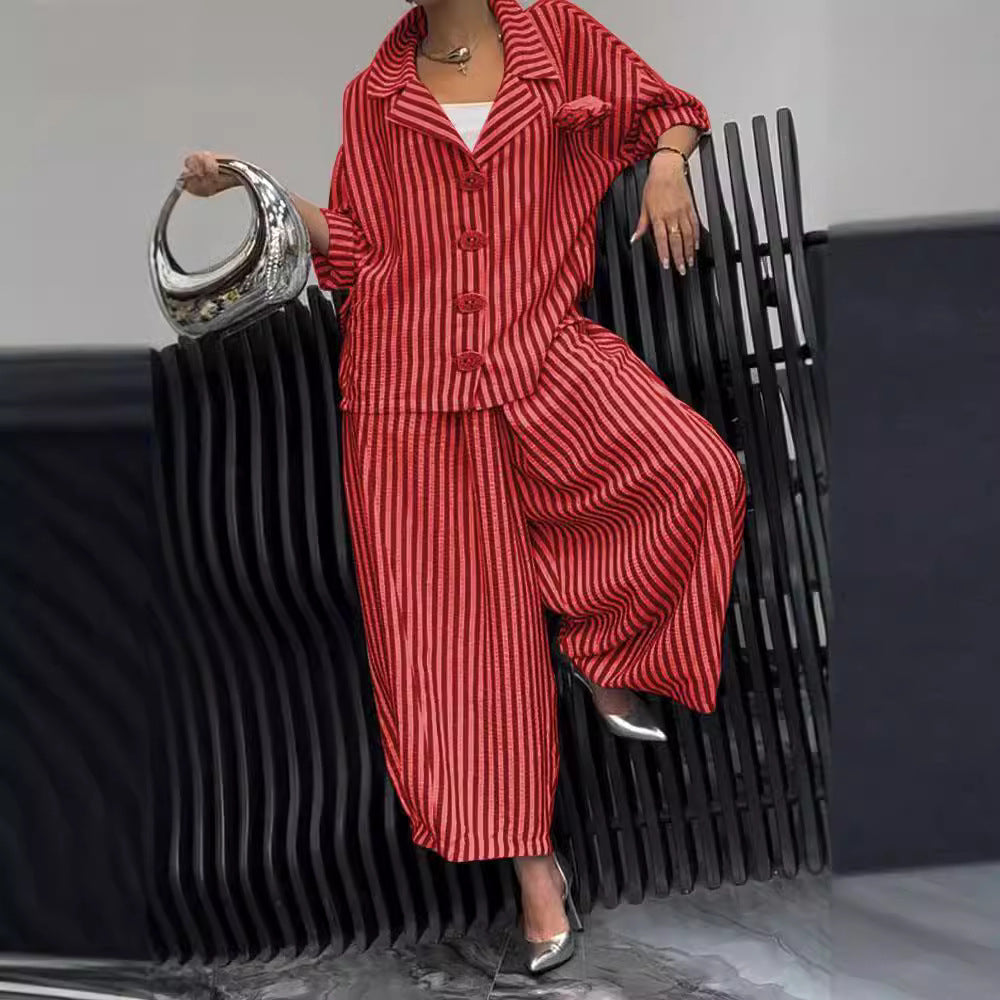 A Casual Set Of Loose Flower-striped Blazer With A Commuting Style