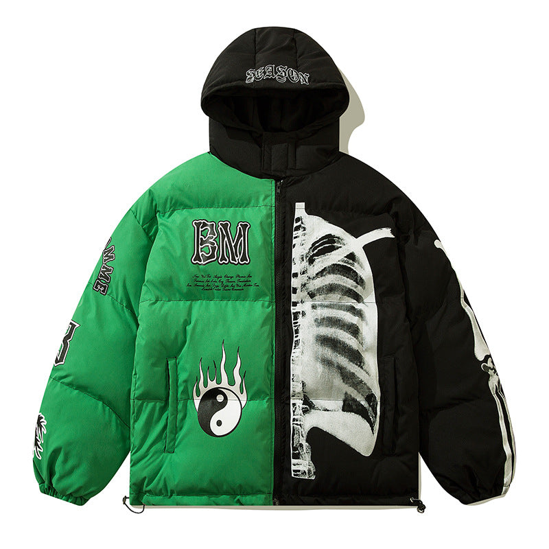 Men's Stitching Personality Plus Fleece Hooded Jacket