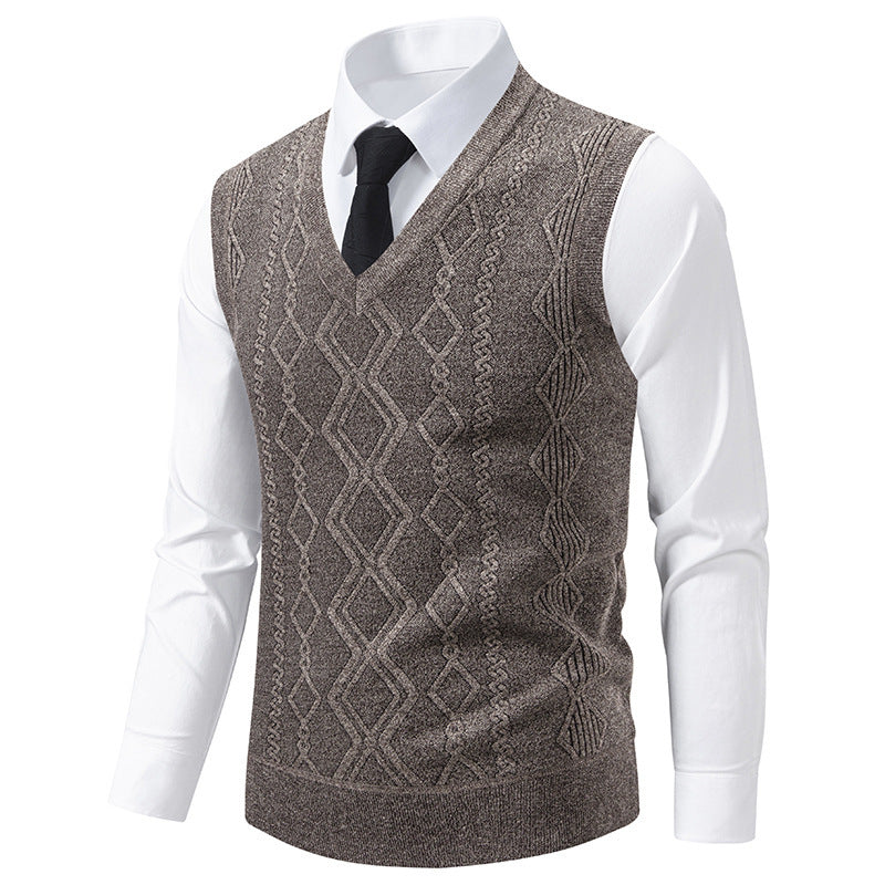Men's V-Neck Slim-Fit Jacquard Pullover Vest