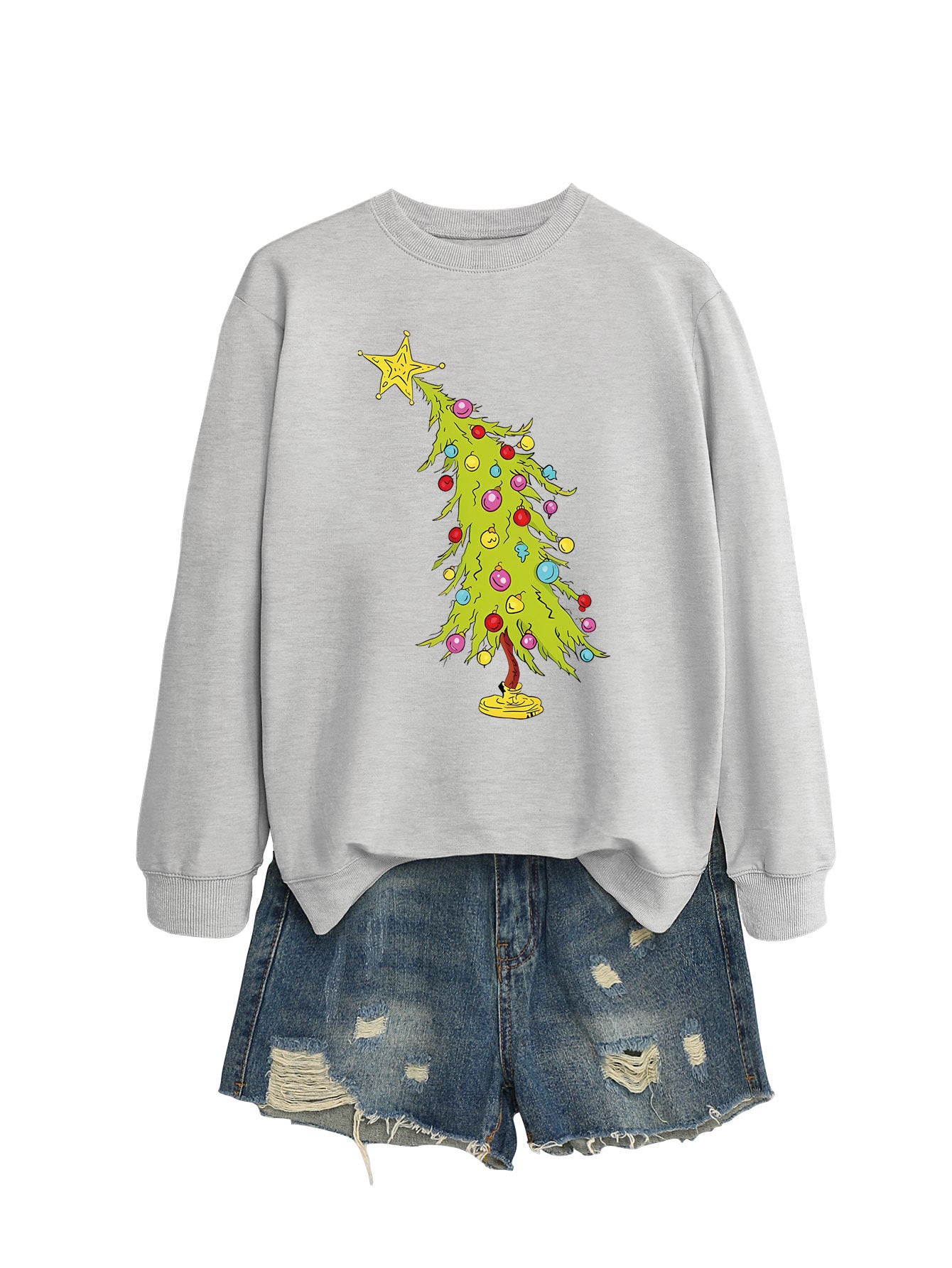 Femtakket stjerne grønne juletræ moderigtig sweater til kvinder