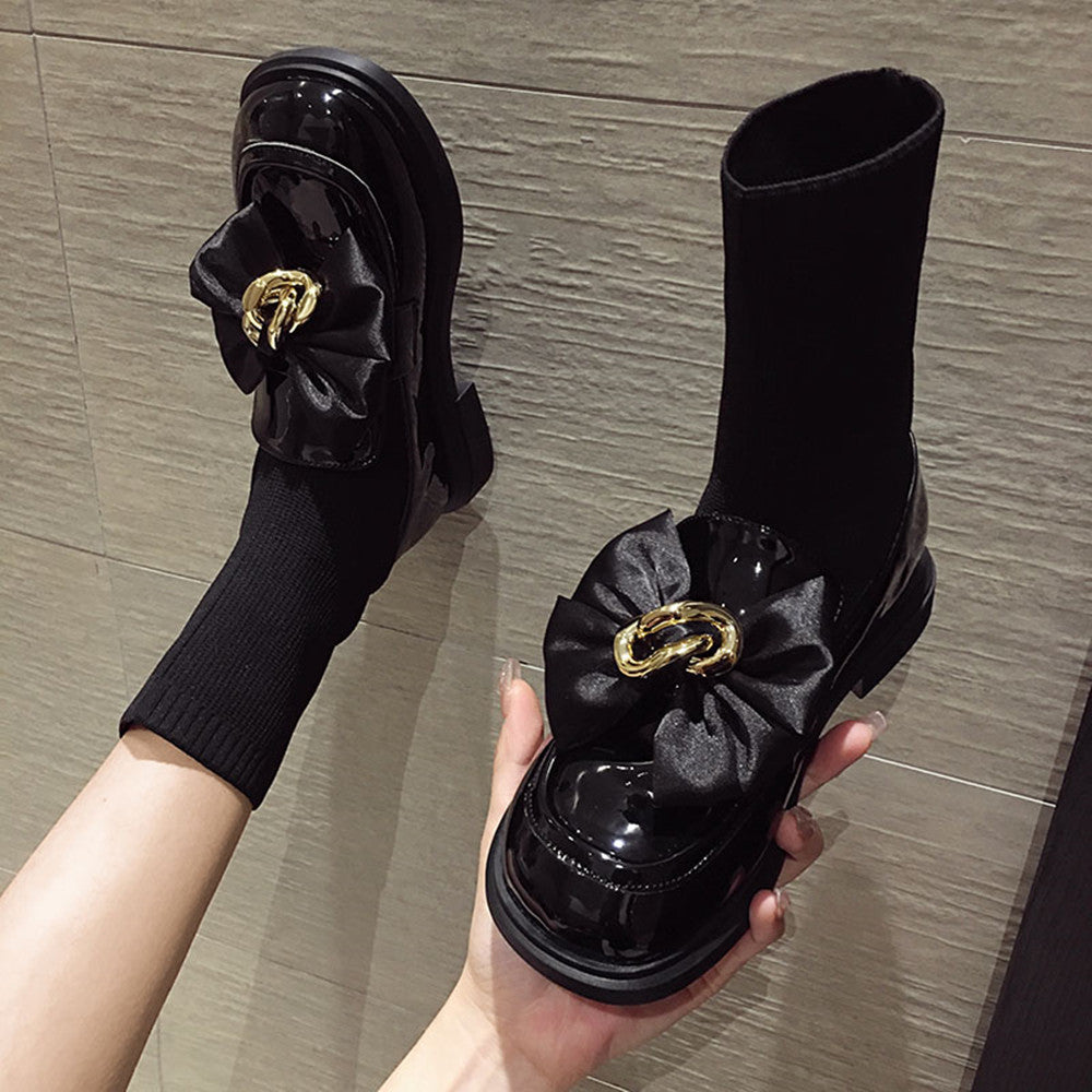 Women's Knitted Fleece Bow Platform Boots