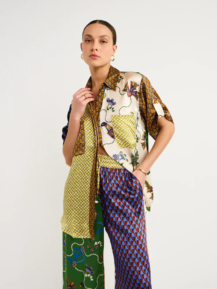 Short Sleeve Color Matching Vacation Leisure Lace Suit