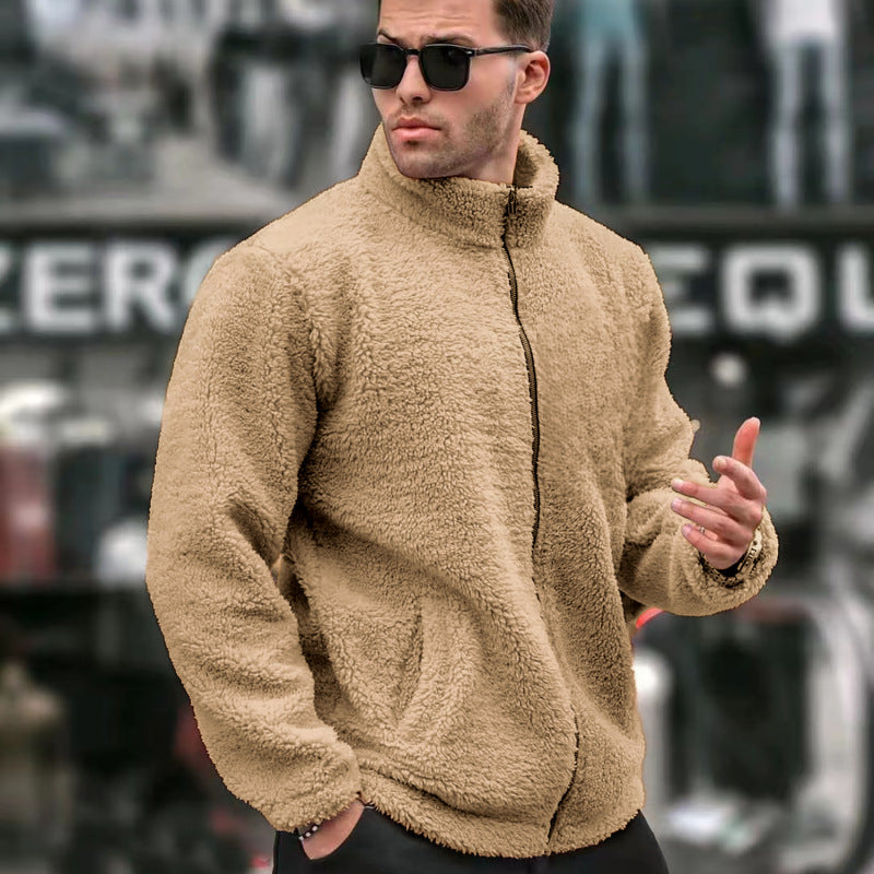 Men's Solid-Colored Casual Long-Sleeve Zip-Up Jacket With Stand Collar