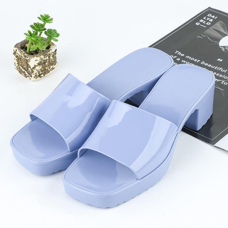 Women's Summer Slippers, Wear Thick-heeled Flip-flops And Square-toed Platform Sandals