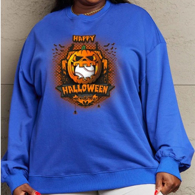Women's Printed Long Sleeve Loose Sweatshirt Round Neck