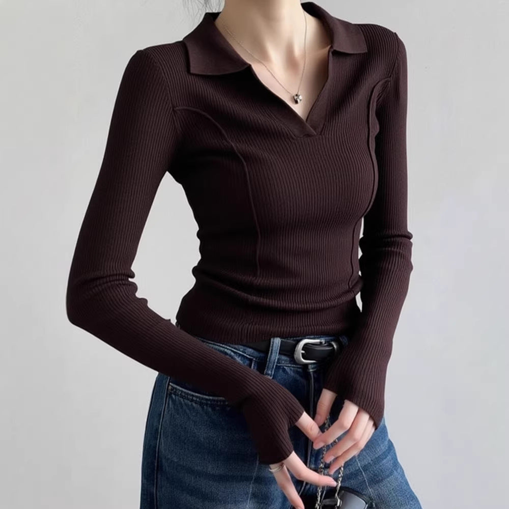 Womens Fashionable Vintage Slim-Fit Knit Sweater