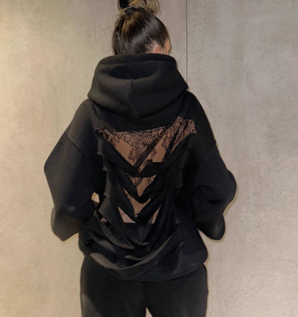 Women's Sexy See-through Mesh Patchwork Hoodie