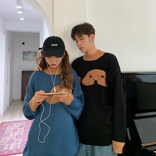 Men's Korean Style Loose Cartoon Plush Sweater