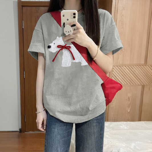 Gray Cotton Short-sleeved Small Design
