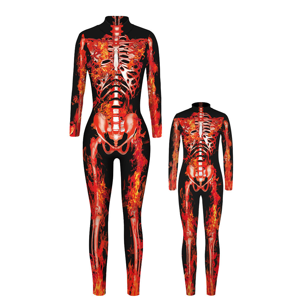 3D Skeleton Digital Printing Long-Sleeved Jumpsuit