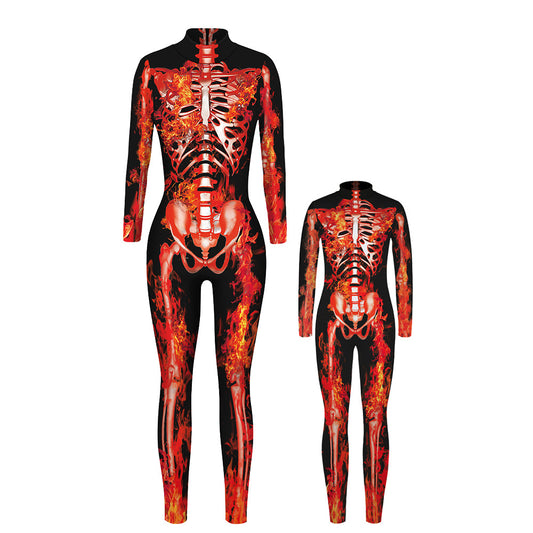 3D Skeleton Digital Printing Long-Sleeved Jumpsuit