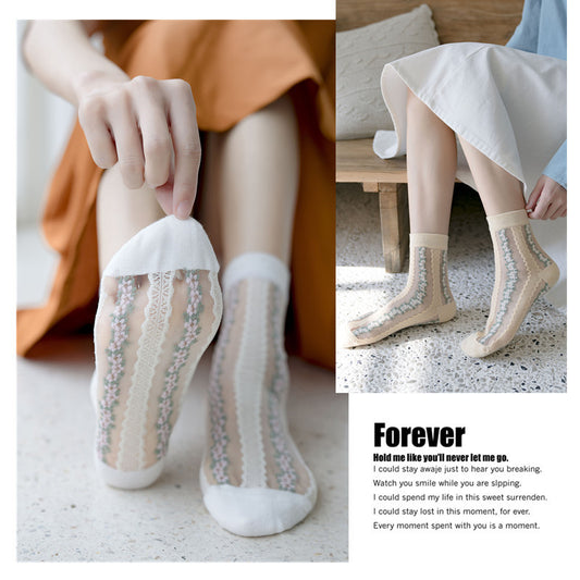 Fashion small floral glass silk socks