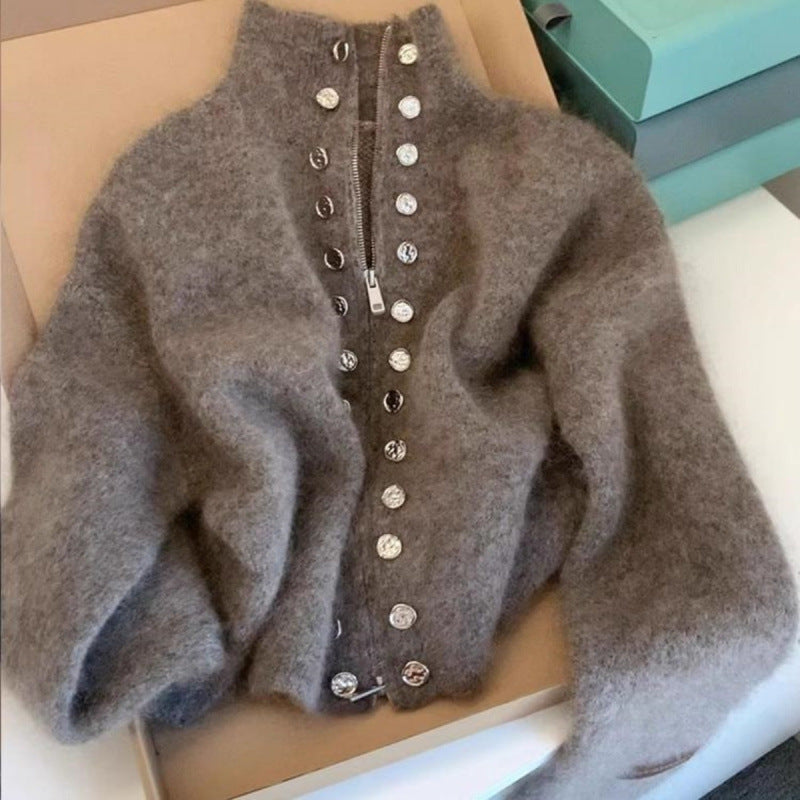 Thickened Lazy Zipper Collar Sweater Coat For Women