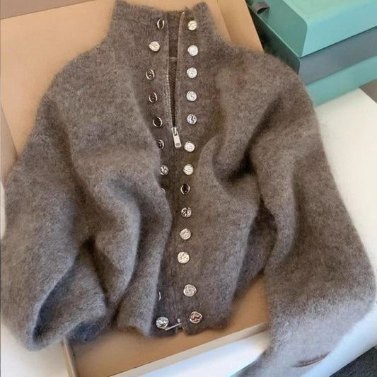 Thickened Lazy Zipper Collar Sweater Coat For Women