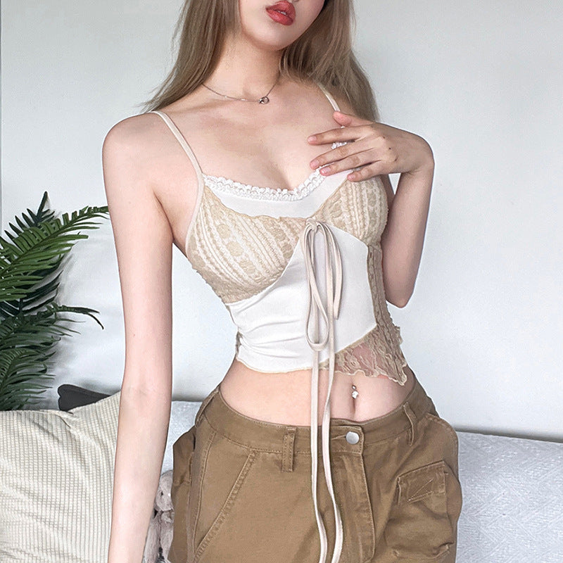 Summer Women's Hot Girl Camisole Color Contrast Patchwork Fake Two-piece Vest