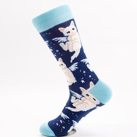 Happy tide socks, pandas, flowers and birds, colorful, high tube, casual cotton socks