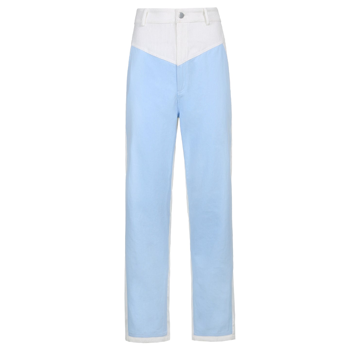 Corduroy Stitching Contrast Waist Straight-leg Pants