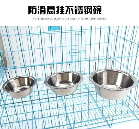 Hanging stainless steel dog food bowl