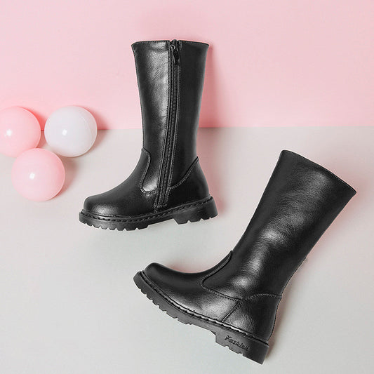 Autumn And Winter New Children's Shoes Solid Color Long Bootsgirls Fashion Single Boots