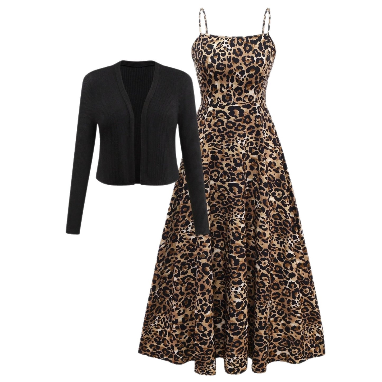 Elegant Womens Knitted Short Coat With A Printed Slip Dress