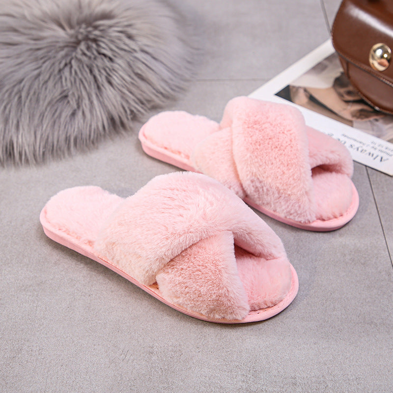 Fashion Cross Plush Casual Rainbow Slippers