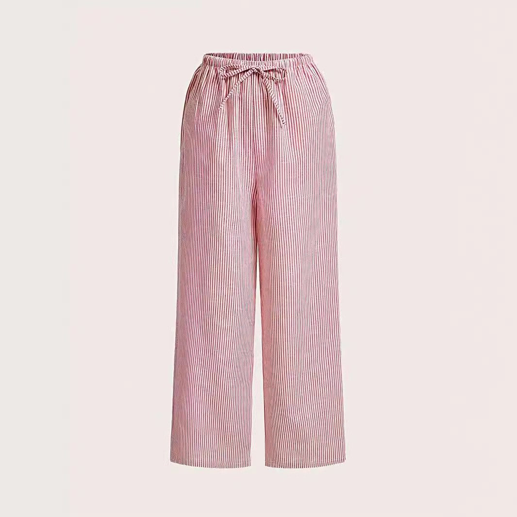 Women's Comfortable Elastic Waist Pinstripe Casual Loose Trousers