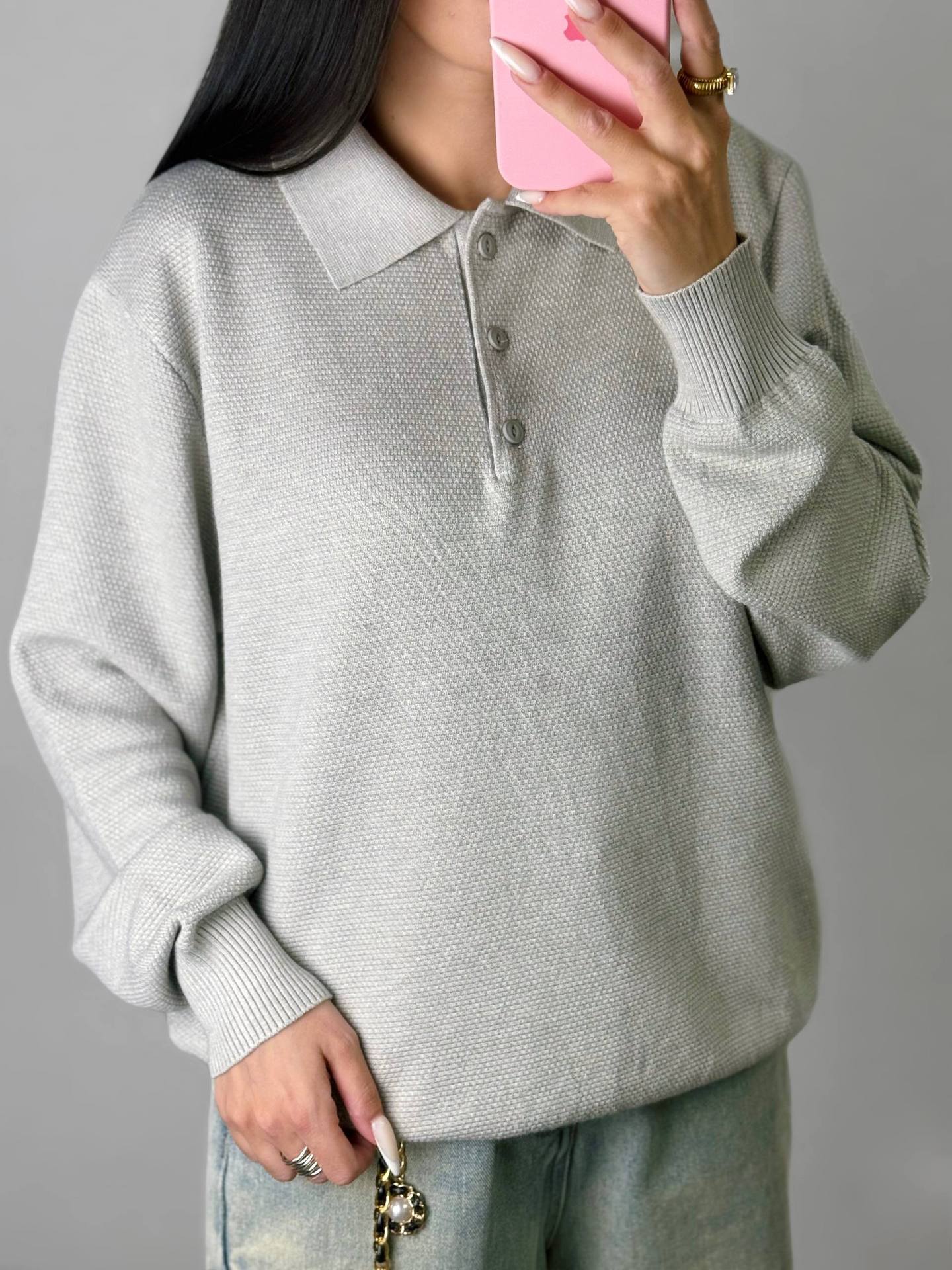 Vintage Casual All-matching Polo Lapel High Quality Knitted Sweater