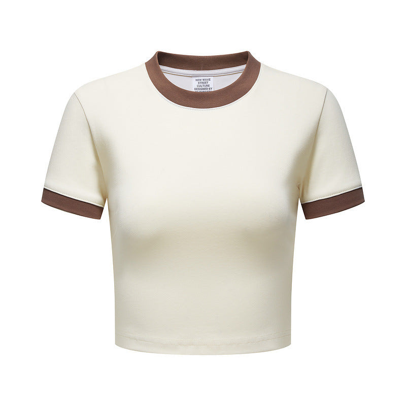 Women's Retro Contrast Color Navel T-shirt