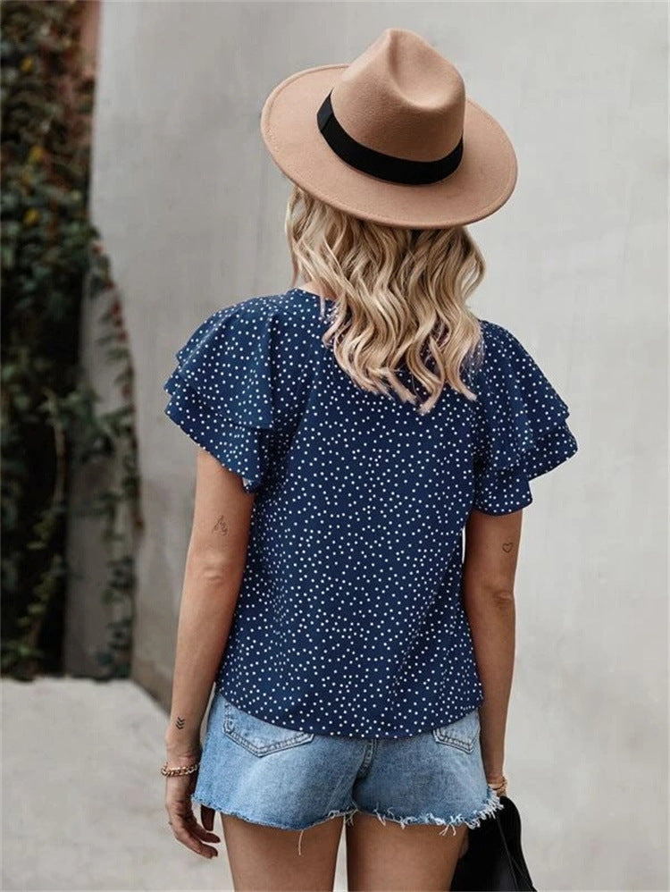 Printed Dot Red Lotus Leaf Versatile T-Shirt