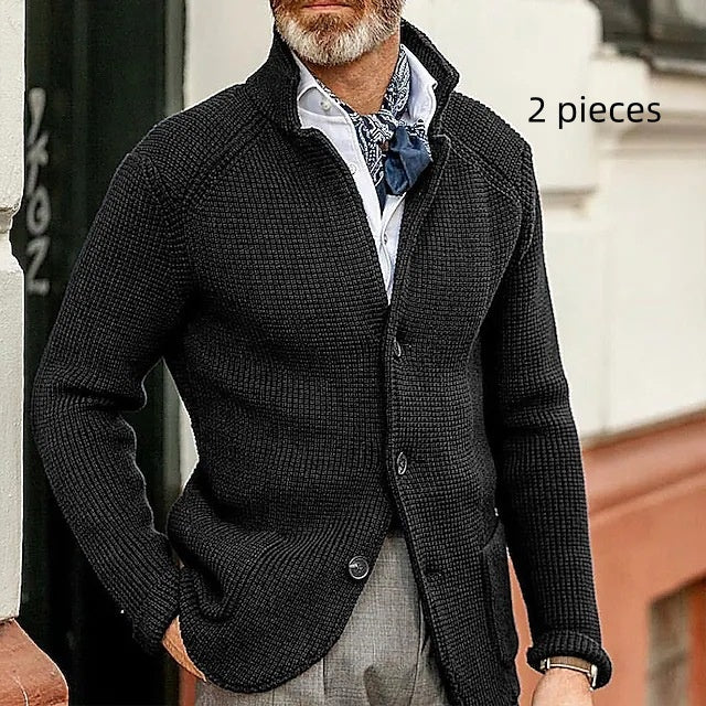 Fashion Men's Casual Long-sleeved Knitted Cardigan Stand Collar Sweater