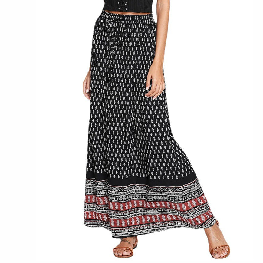 Bohemian Print Leopard Print A- Line High Waist Female Dress
